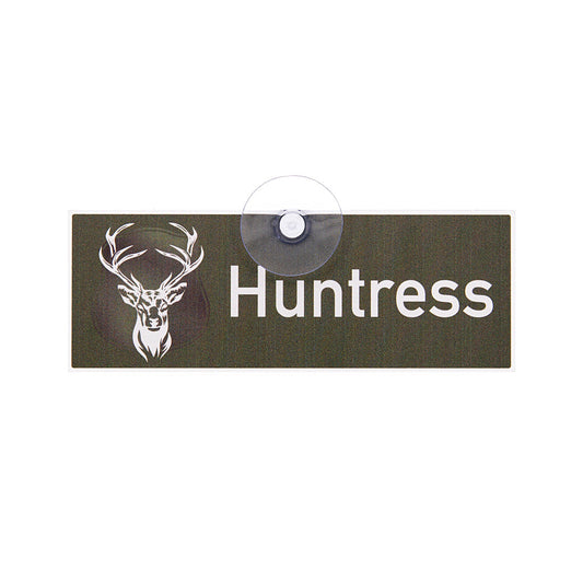 Huntress Premium Schild mit Saugnapf für die Autoscheibe, Jagdschild mit Hirschmotiv für Jägerinnen, Made in Germany