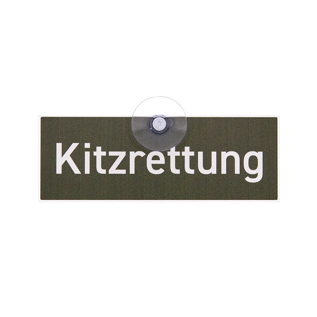 Rehkitzrettung Schild mit Saugnapf für die Autoscheibe mit der Aufschrift Kitzrettung, aus Aluverbund, Made in Germany