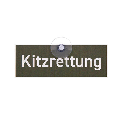 Rehkitzrettung Schild mit Saugnapf für die Autoscheibe mit der Aufschrift Kitzrettung, aus Aluverbund, Made in Germany