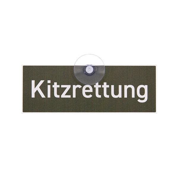 Rehkitzrettung Schild mit Saugnapf für die Autoscheibe mit der Aufschrift Kitzrettung, aus Aluverbund, Made in Germany