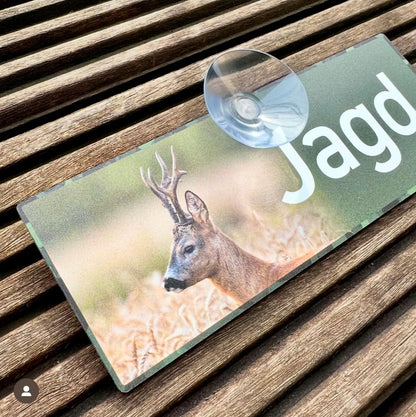 Jagdschild "JAGD" Rebock mit Saugnapf für die Auotscheibe für Jägerinnen und Jäger - Made in Germany