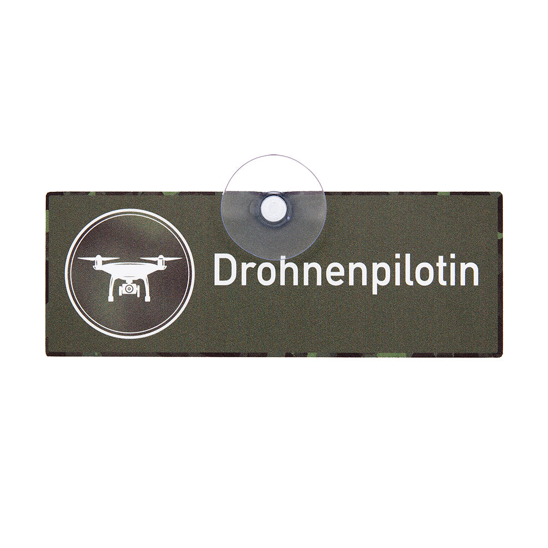 Drohnenpilotin Einsatzschild mit Saugnapf zur Befestigung an der Autoscheibe und Kennzeichnung von Einsatzfahrzeugen, Auto, Kfz und Pkw. 
