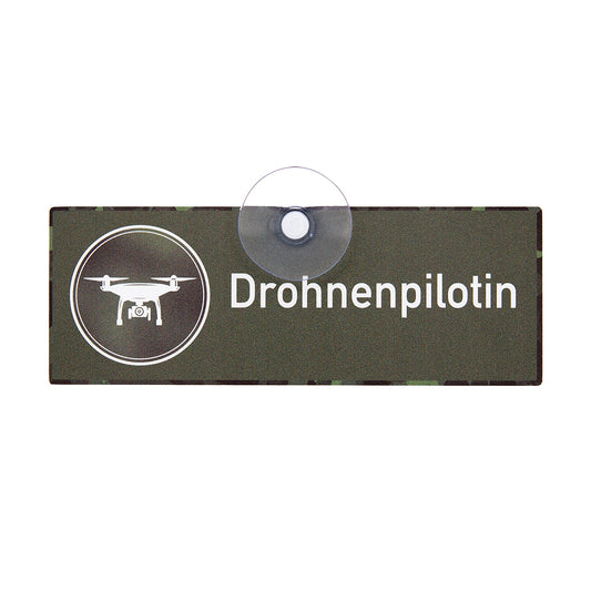 Drohnenpilotin Einsatzschild mit Saugnapf zur Befestigung an der Autoscheibe und Kennzeichnung von Einsatzfahrzeugen, Auto, Kfz und Pkw. 