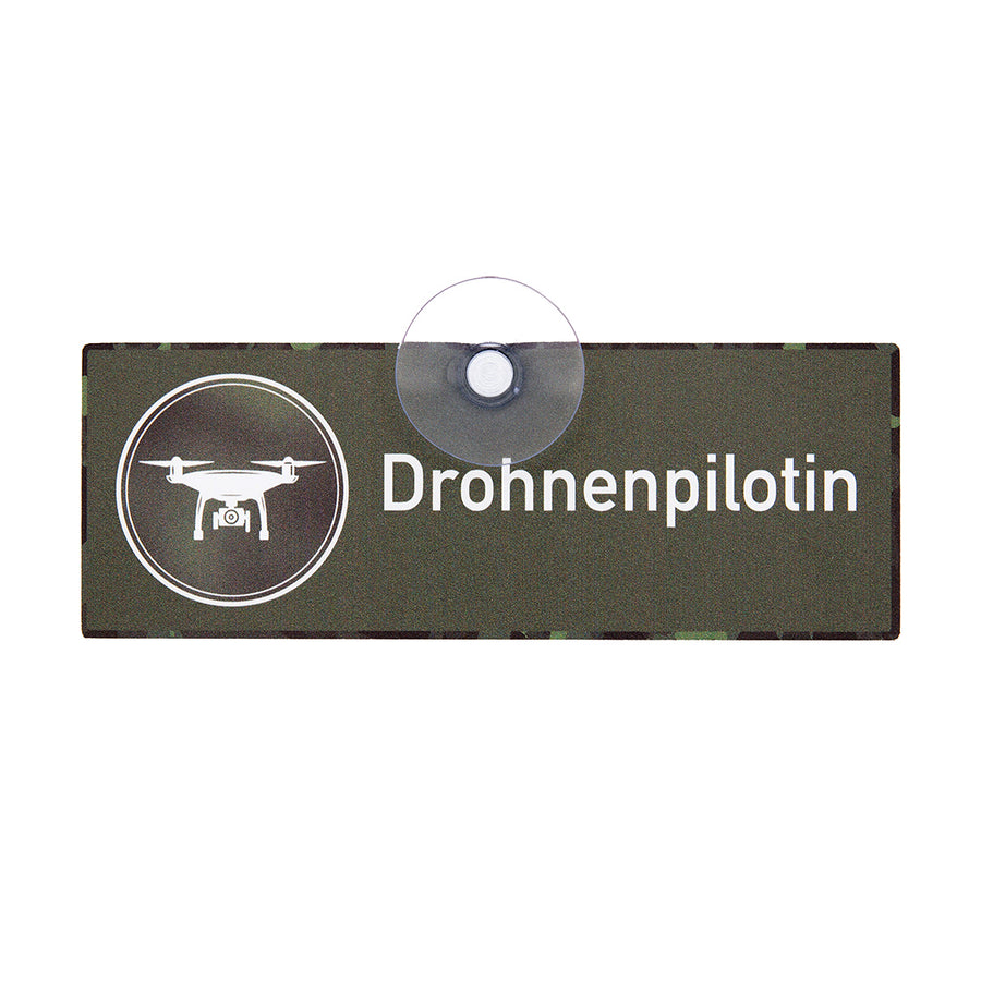 Drohnenpilotin Einsatzschild mit Saugnapf zur Befestigung an der Autoscheibe und Kennzeichnung von Einsatzfahrzeugen, Auto, Kfz und Pkw. 