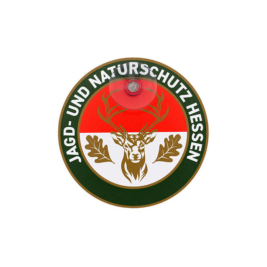 Jagdschild Hessen „Jagd & Naturschutz“ rund mit Saugnapf | Jagd Autoschild für Windschutzscheibe | Jagdschutz & Jagdbetrieb – Made in Germany