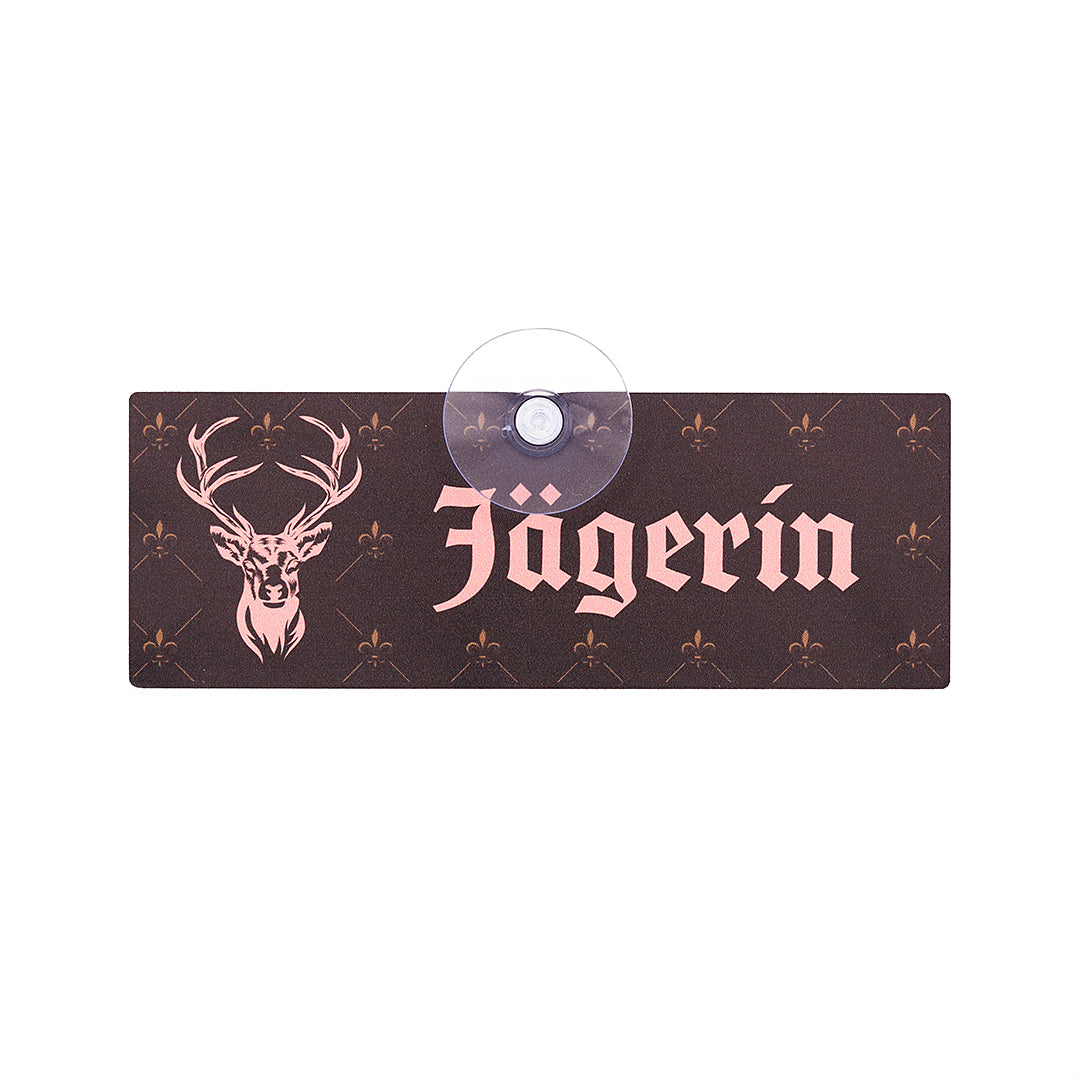 Premium Jägerin Jagdschild für Jägerinnen mit Saugnapf für die Autoscheibe aus Aluverbundmaterial, Made in Germany