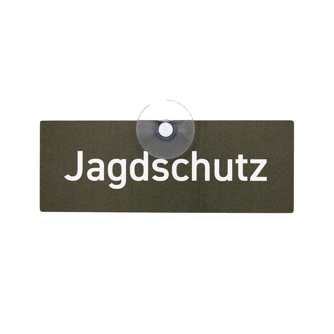 Jagdschutz Schild mit Saugnapf für die Auotscheibe für Jägerinnen und Jäger - Made in Germany