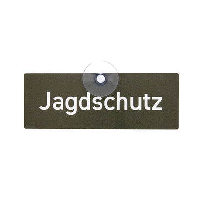 Jagdschutz Schild mit Saugnapf für die Auotscheibe für Jägerinnen und Jäger - Made in Germany
