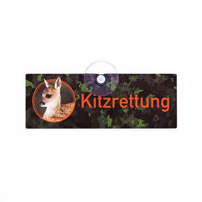Kitzrettung Schild für Rehkitzretter im Einsatz mit Saugnapf für die Autoscheibe aus Aluverbundmaterial, Made in Germany