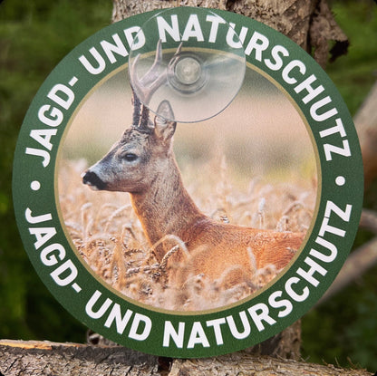 Rehbock Jagdschild Jagdschild fürs Auto rund mit Saugnapf  "Jagd & Naturschutz" für Jäger und Jägerinnen