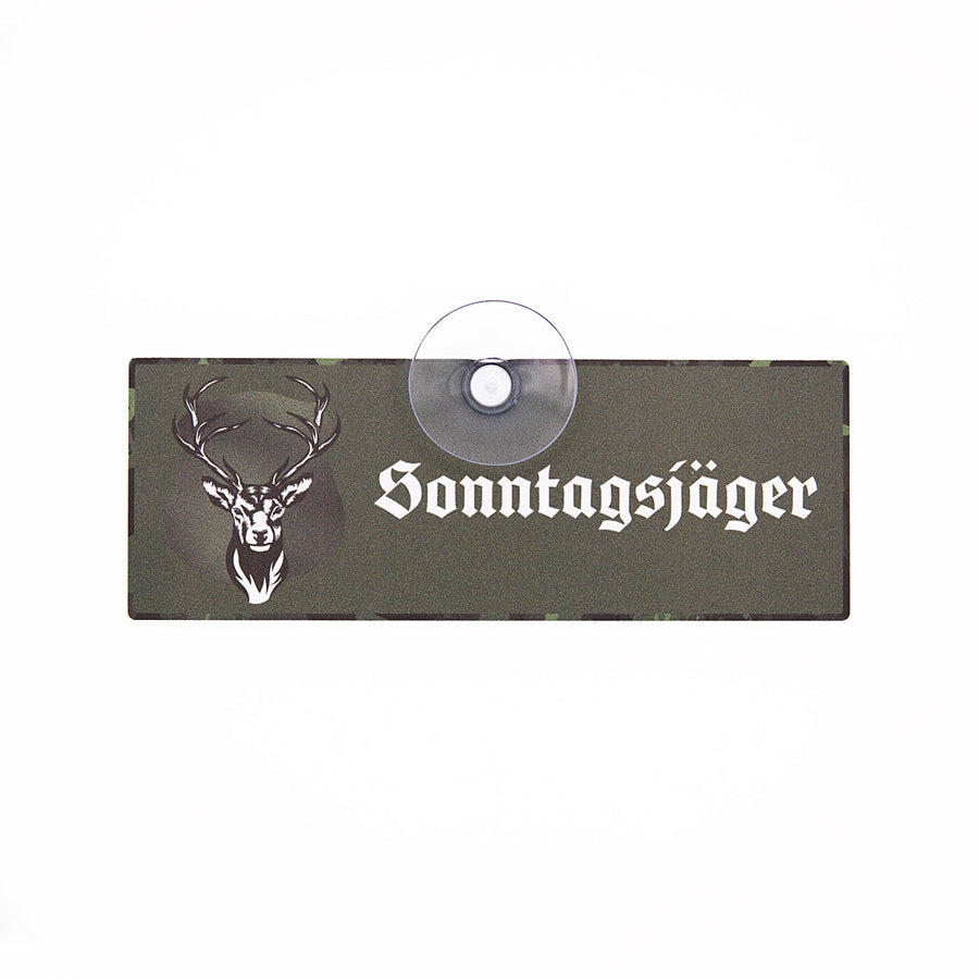Jagdschild „Sonntagsjäger“ mit Saugnapf fürs Auto