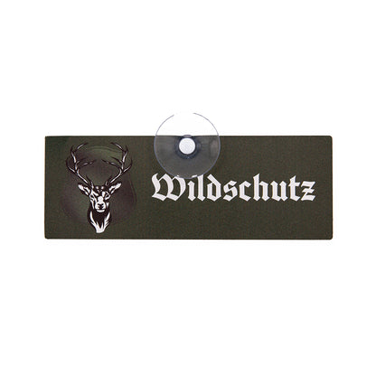 Neutrales Wildschutz Jagd-Schild mit Hirschmotiv und Saugnapf für die Autoscheibe
