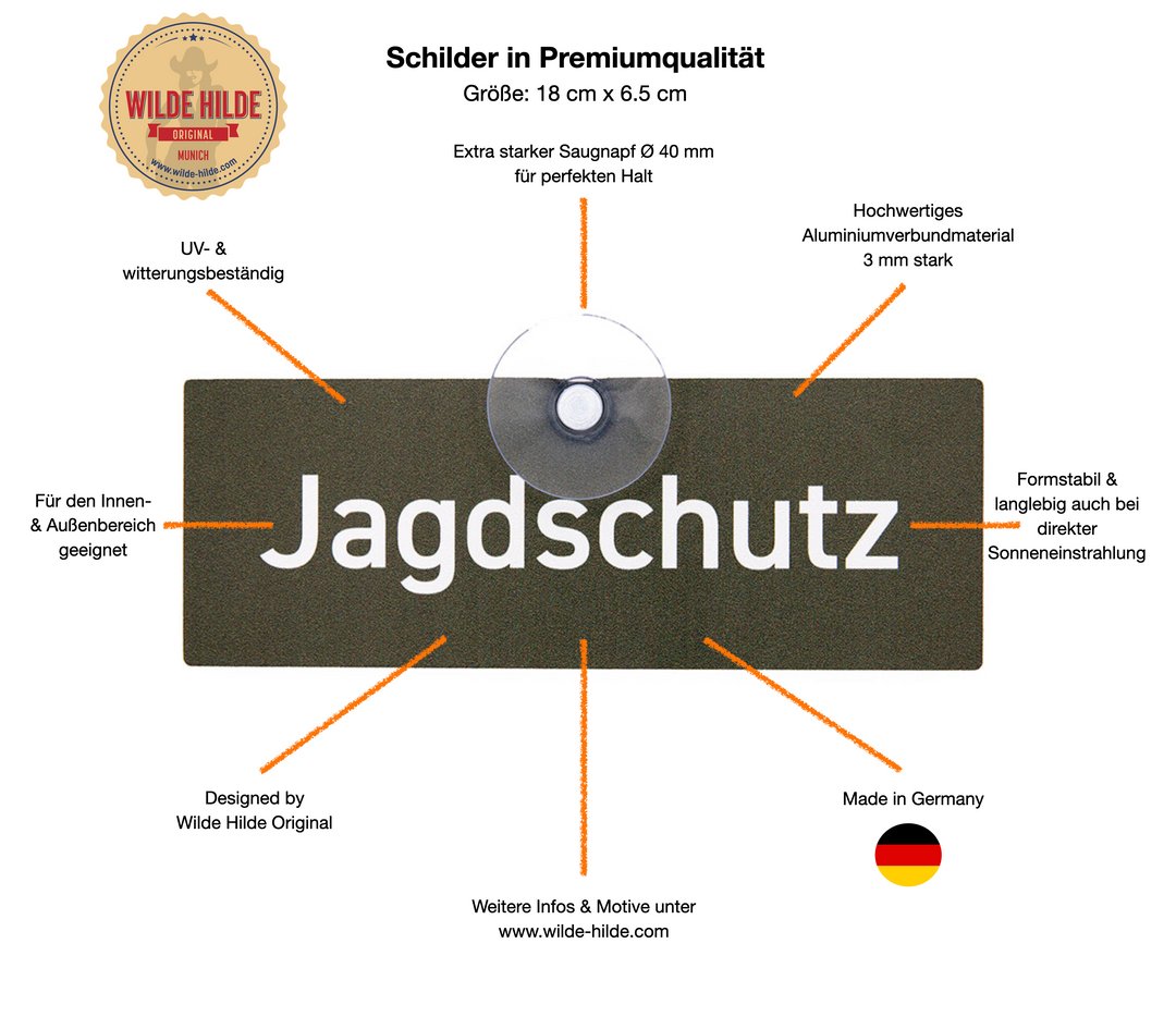 Wildschutz Schild mit Saugnapf für die Autoschild für Jäger und Jägerinnen - Made in Germany