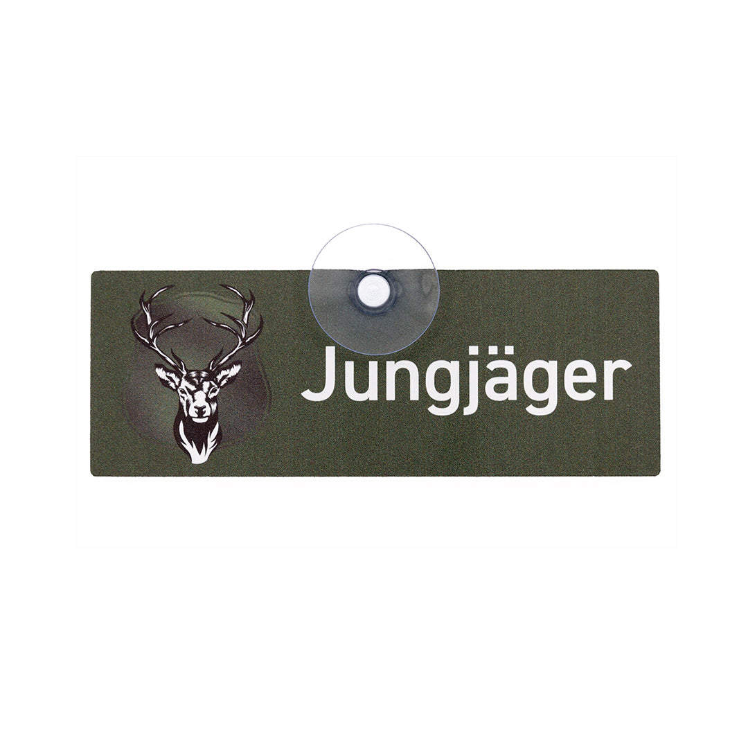 Jungjäger Jagdschild mir Saugnapf zur Kennzeichnung des Jagdautos im Jagdbetrieb