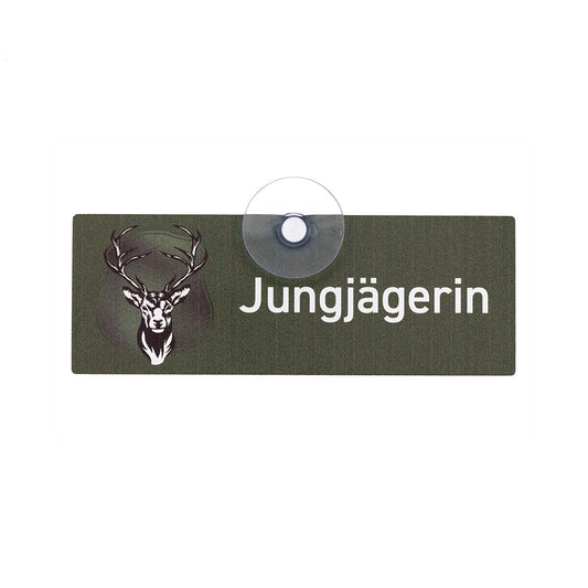 Jungjägerin Jagdschild für Jägerinnen mit Saugnapf zur Befestigung an der Autoscheibe im Jagdfahrzeug