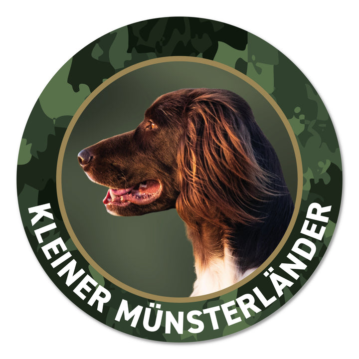 Kleiner Münsterländer Jagdhund Premium-Aufkleber, UV- & witterungsbeständig, 7 Jahre im Außenbereich, Made in Germany, Ø 10 cm