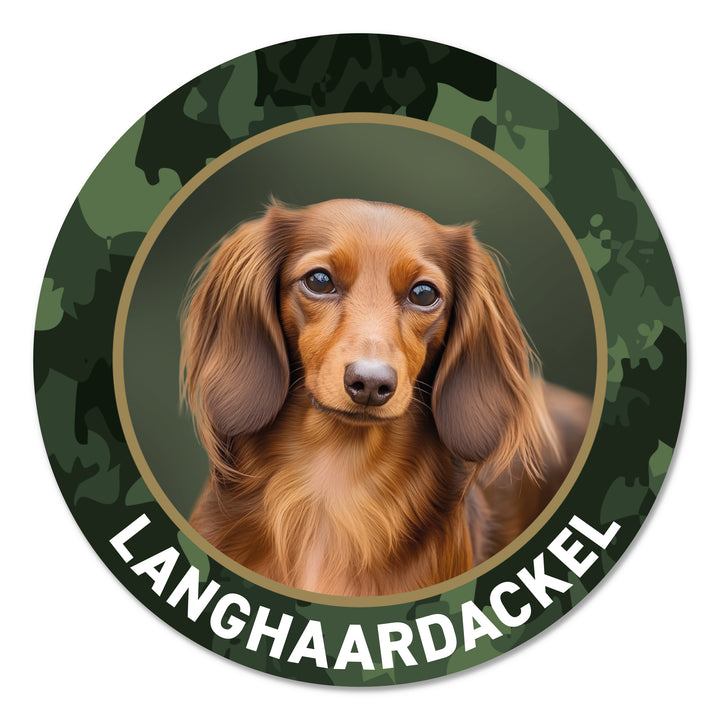 Langhaardackel Jagdhund Premium-Aufkleber, UV- & witterungsbeständig, 7 Jahre im Außenbereich, Made in Germany, Ø 10 cm