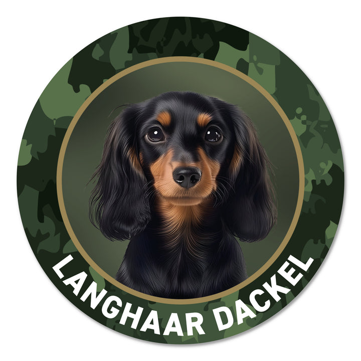 Langhaar Dackel Jagdhund Premium-Aufkleber, UV- & witterungsbeständig, 7 Jahre im Außenbereich, Made in Germany, Ø 10 cm