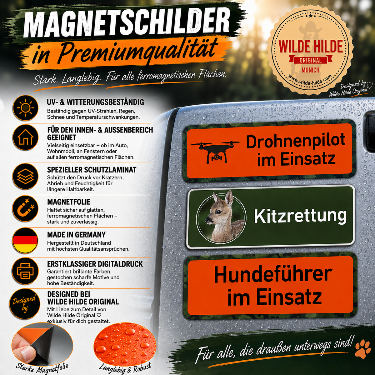 Magnetschild „Kitzrettung im Einsatz“ fürs Auto