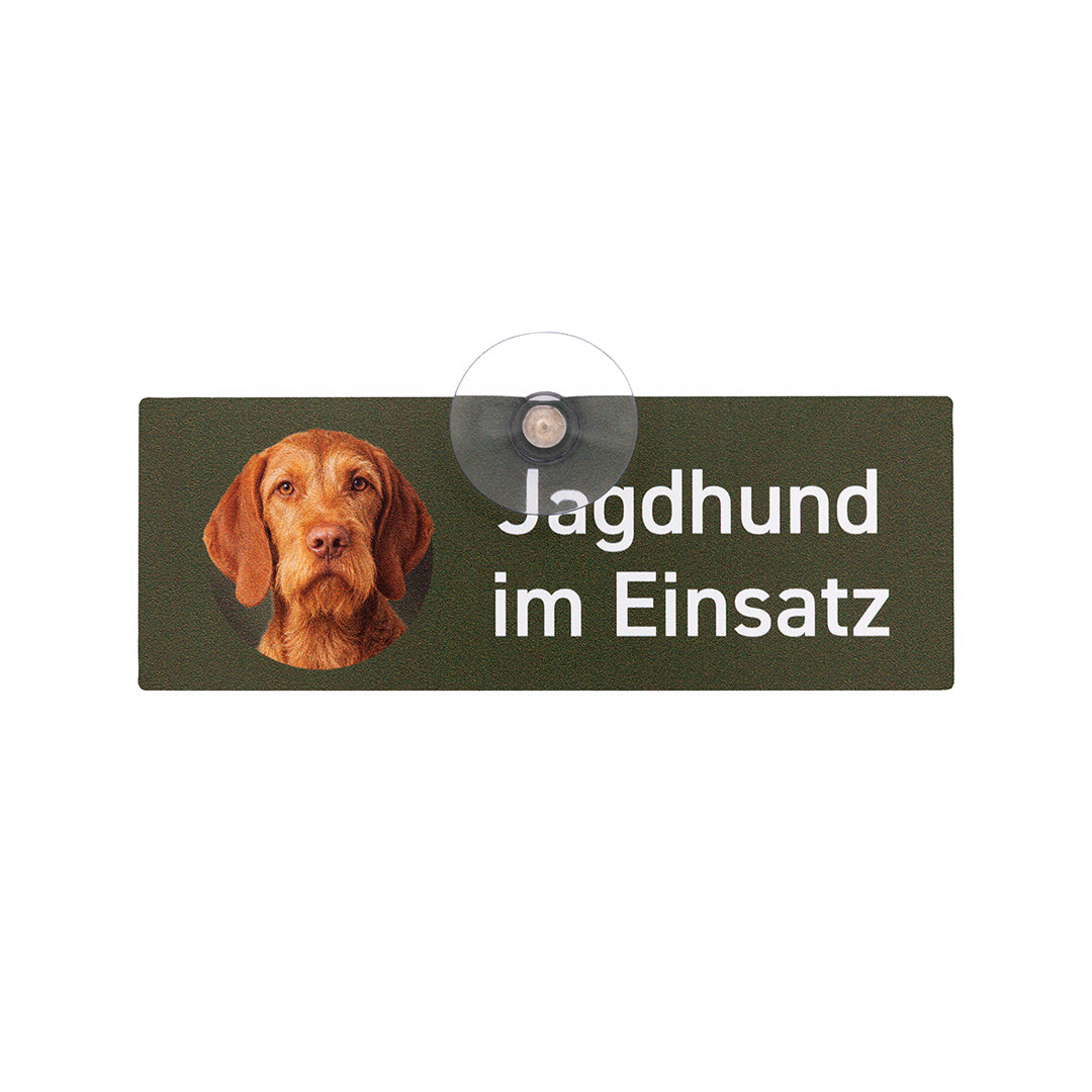 Magyar Vizsla Drahthaar Jagdhund im Einsatz Autoschild 18 x 6,5 cm mit Saugnapf von Wilde Hilde Original