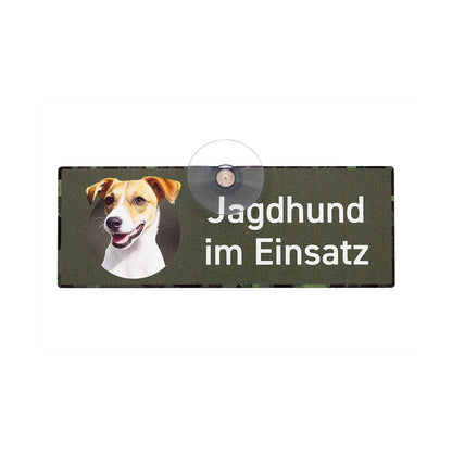 Parson Russell Terrier Schild "Jagdhund im Einsatz" Autoschild mit Saugnapf für die Scheibe - Made in Germany