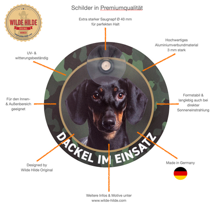 Beagle Schild "Jagdhund im Einsatz" Jagschild mit Saugnapf für die Autoscheibe - Made in Germany