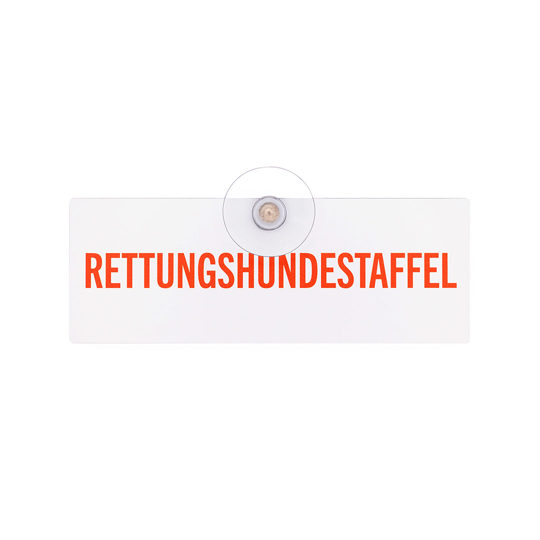 Rettungshundestaffel Schild für die Autoscheibe – Premium-Saugnapfschild, UV- & witterungsbeständig - Made in Germany