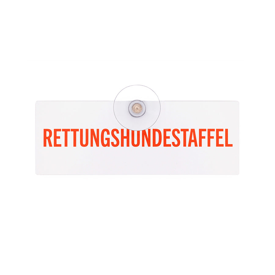 Rettungshundestaffel Schild weiß mit Saugnapf fürs Auto