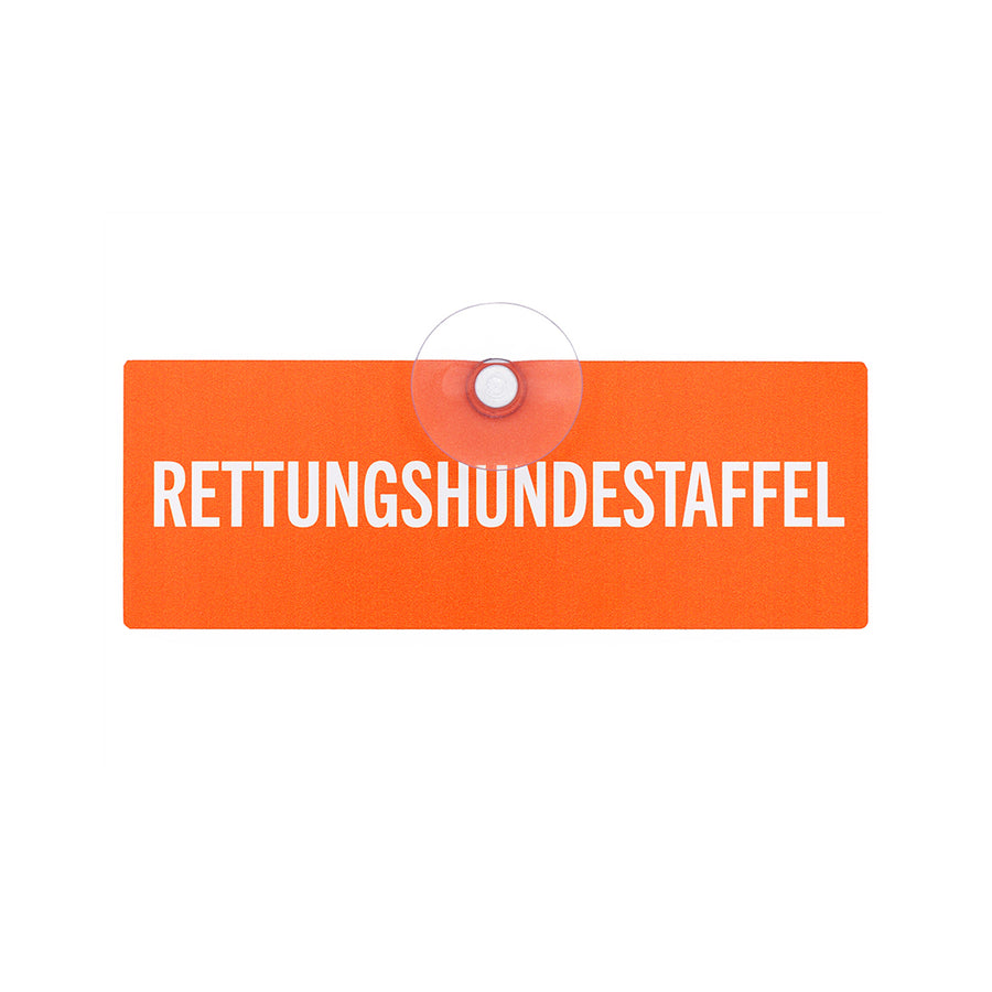 Rettungshundestaffel Schild orange mit Saugnapf fürs Auto