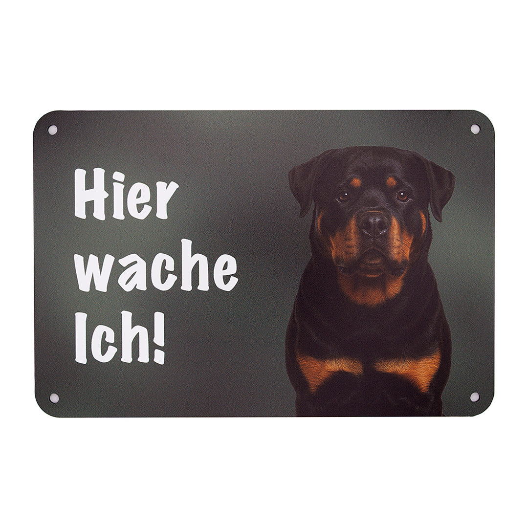 Rottweiler Warnschild „Hier wache ich“ | Wachhund Hundeschild für Zaun, Tor & Grundstück, wetterfest