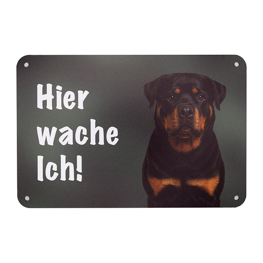 Rottweiler Warnschild „Hier wache ich“ | Wachhund Hundeschild für Zaun, Tor & Grundstück, wetterfest