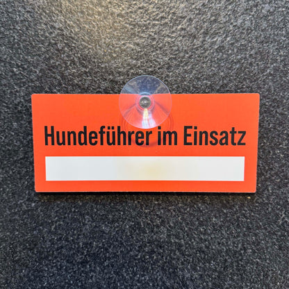 Hundeführer Schild mit Telefonnummer mit Saugnapf fürs Auto
