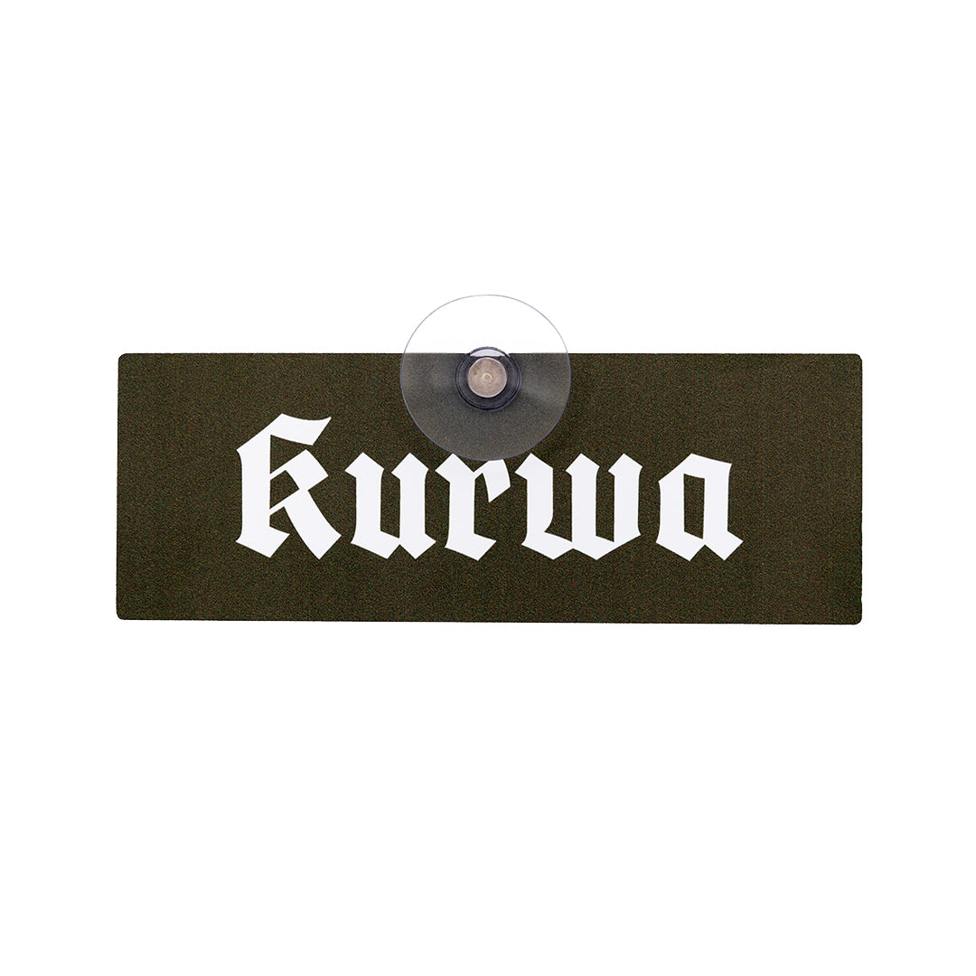 Kurwa Premium Schild mit Saugnapf für die Autoscheibe aus Aluverbund, grün mit weißer Schrift