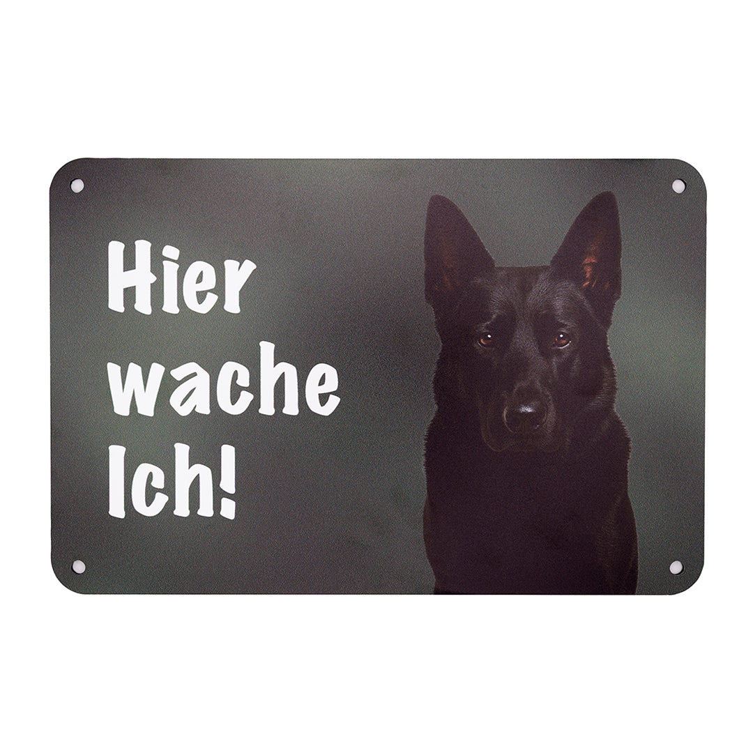 Schwarzer Schäferhund - Deutscher Schäferhund Warnschild „Hier wache ich“ | Hundeschild für Zaun, Tor & Grundstück, wetterfest