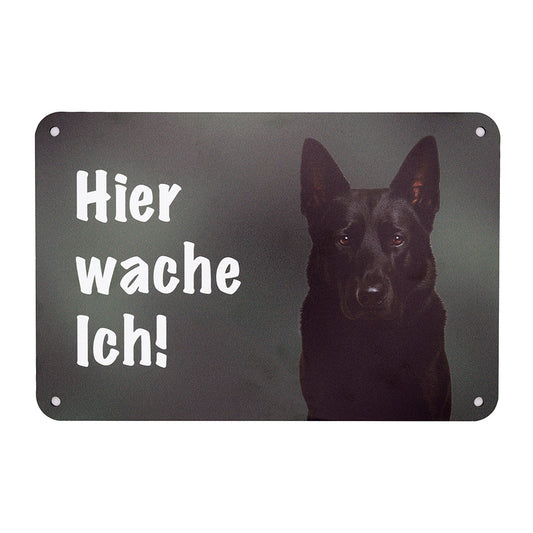 Schwarzer Schäferhund - Deutscher Schäferhund Warnschild „Hier wache ich“ | Hundeschild für Zaun, Tor & Grundstück, wetterfest