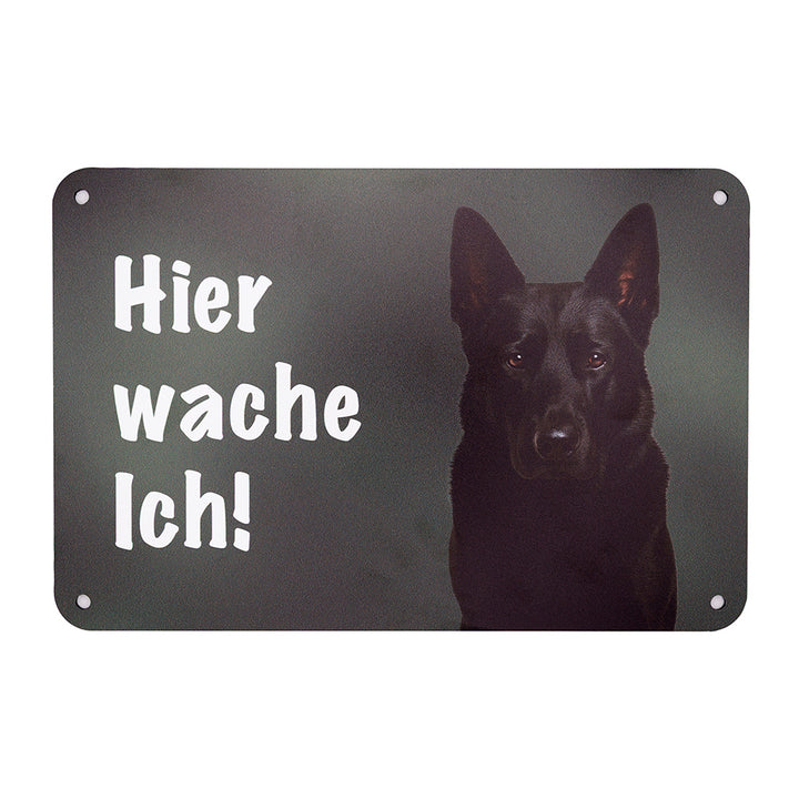 Schwarzer Schäferhund - Deutscher Schäferhund - Hundeschild "Hier wache ich!" für Gartenzaun und Eingangsbereich