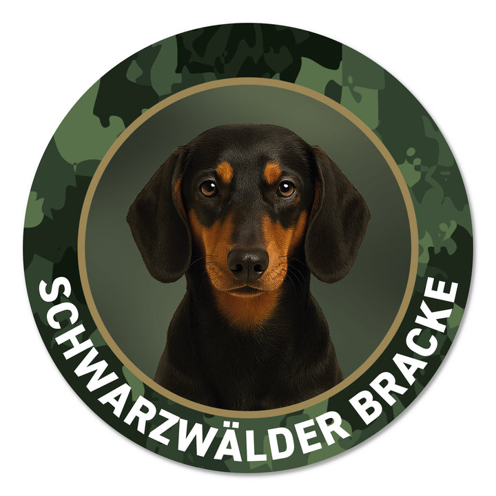 Schwarzwälder Bracke - Wälderdackel Jagdhund Premium-Aufkleber, UV- & witterungsbeständig, 7 Jahre im Außenbereich, Made in Germany, Ø 10 cm