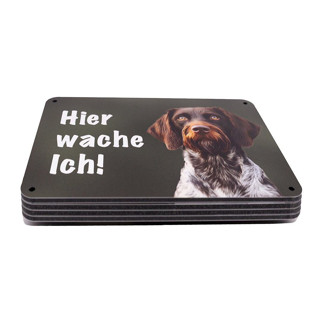 Braque Francais Warnschild „Hier wache ich“ | Jagdhund Hundeschild für Zaun, Tor & Grundstück, wetterfest