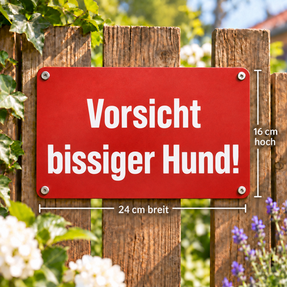 Warnschild „Vorsicht bissiger Hund!“ weinrot