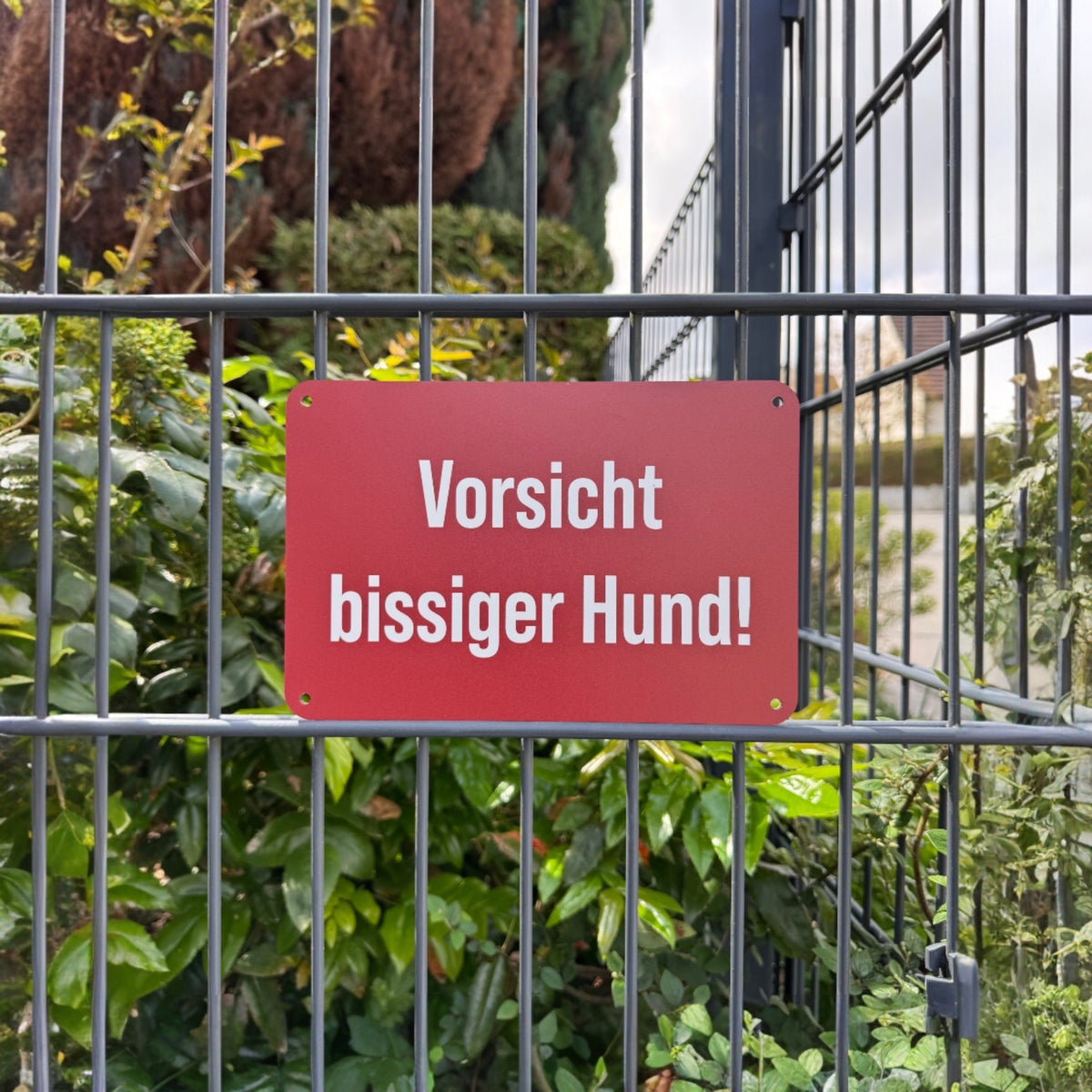 Warnschild „Vorsicht bissiger Hund!“ weinrot