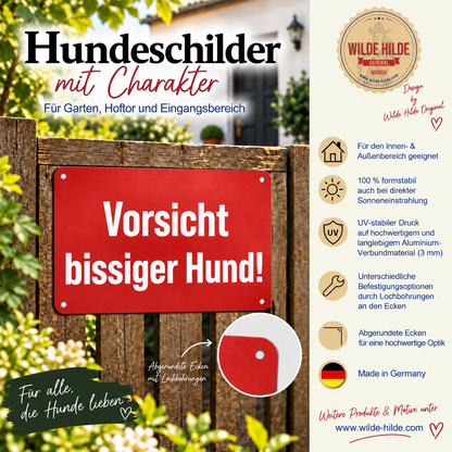 Warnschild „Vorsicht bissiger Hund!“ weinrot