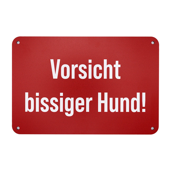 Hunde Warnschild für den Gartenzaun in weinrot mit der Aufschrift "Vorsicht bissiger Hund!" aus Aluminiumverbundmaterial (Metall), Made in Germany.