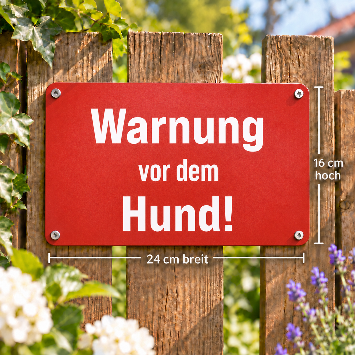 Warnschild „Warnung vor dem Hund!“ weinrot