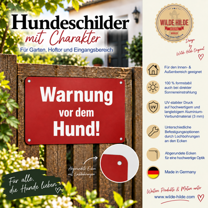 Warnschild „Warnung vor dem Hund!“ weinrot