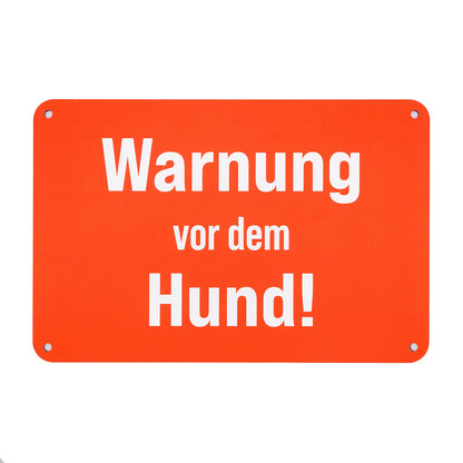 Hunde Warnschild für den Gartenzaun in roter Signalfarbe mit der Aufschrift "Warnung vor dem Hund!" aus Aluminiumverbundmaterial (Metall), Made in Germany.
