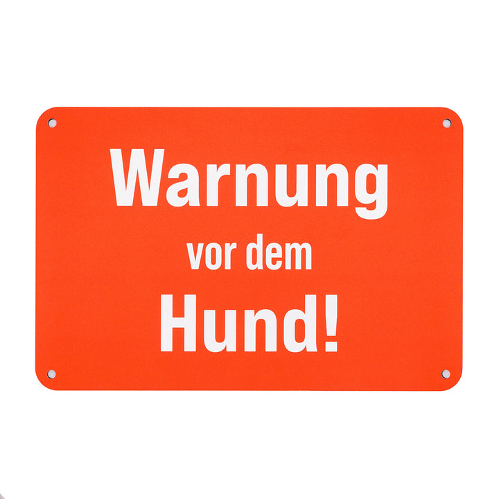 Hunde Warnschild für den Gartenzaun in roter Signalfarbe mit der Aufschrift "Warnung vor dem Hund!" aus Aluminiumverbundmaterial (Metall), Made in Germany.