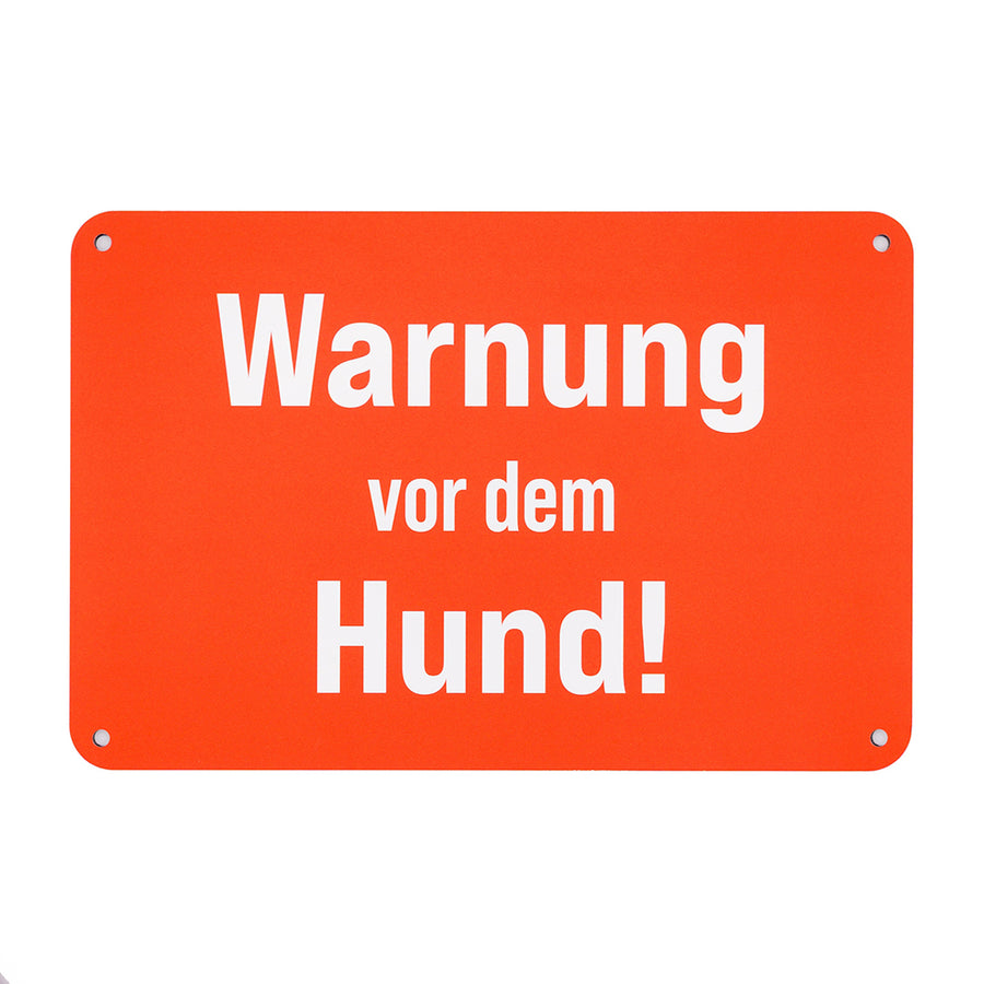 Hunde Warnschild für den Gartenzaun in roter Signalfarbe mit der Aufschrift "Warnung vor dem Hund!" aus Aluminiumverbundmaterial (Metall), Made in Germany.