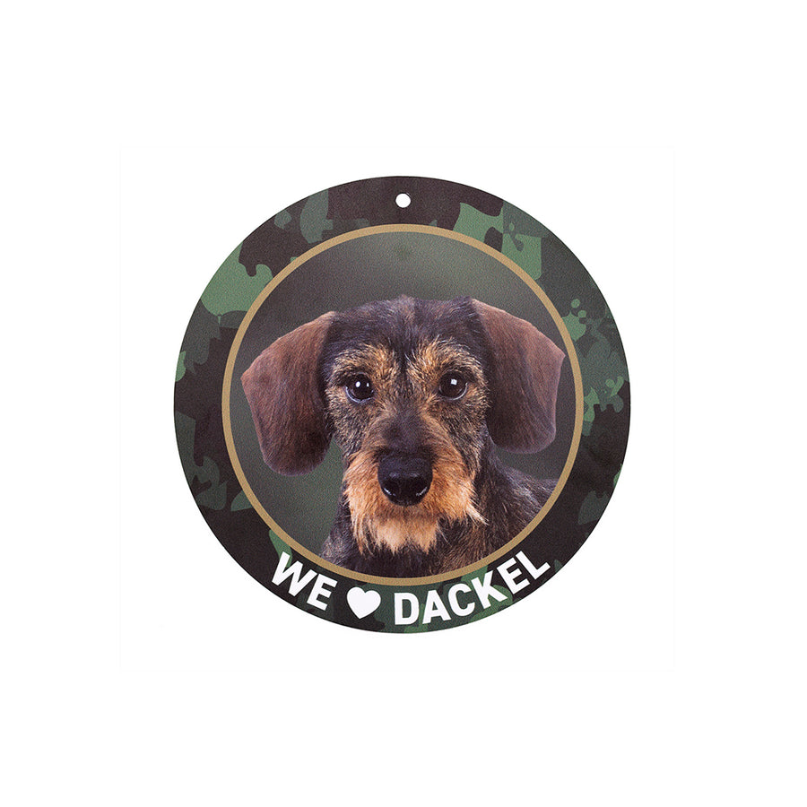 Rauhaardackel Türschild „We love Dackel!“