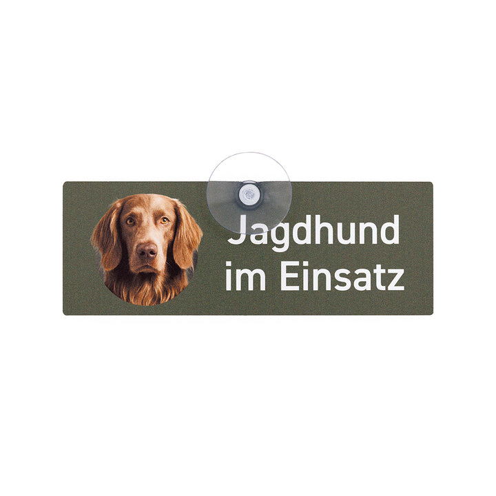 Weimaraner Langhaar - Jagdhund Schild zum Befestigen an der Autoscheibe mit Saugnapf - Made in Germany