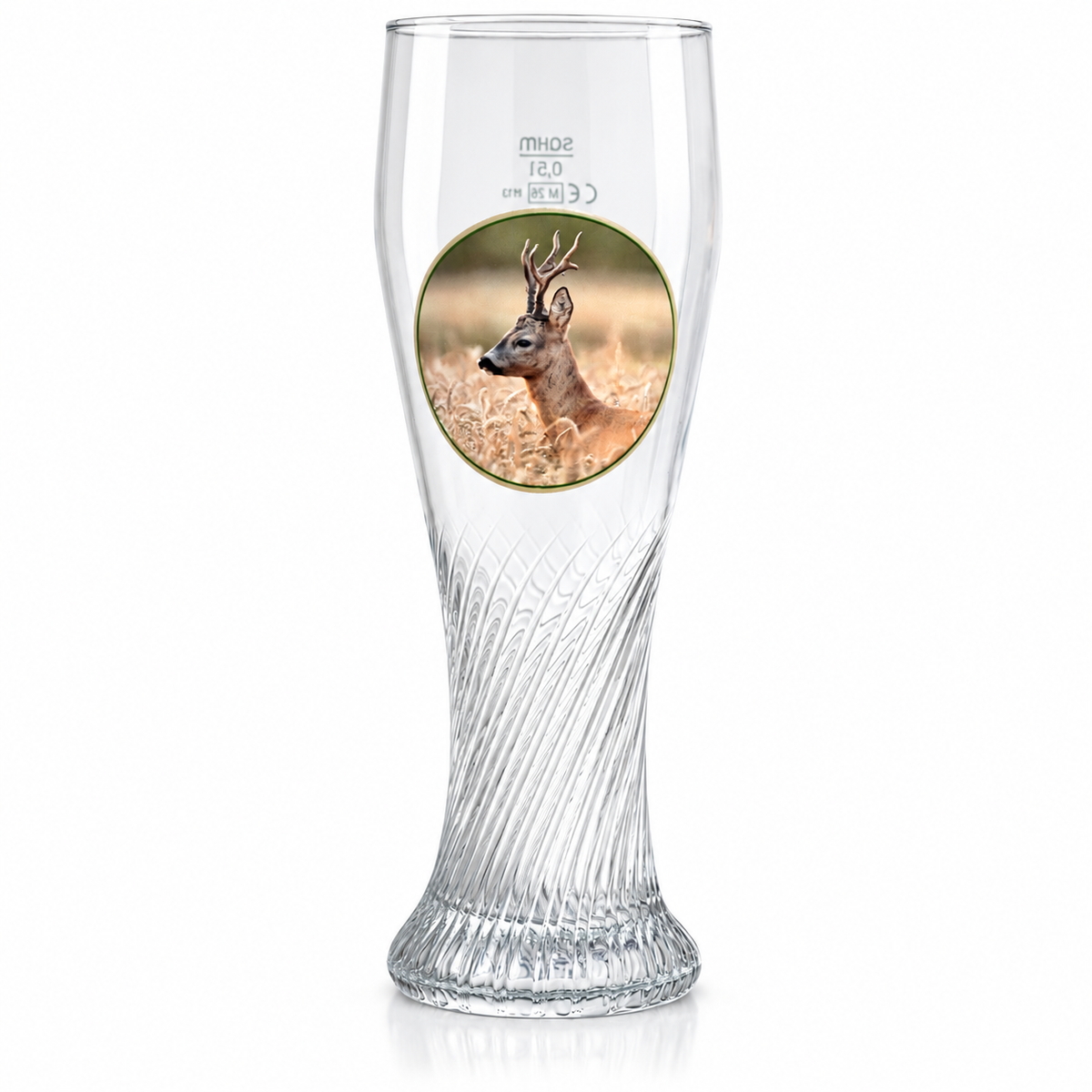 Weizenbierglas mit Rehbock Motiv, 0,5 Liter, Biergläser mit Jagdmotiv von Wilde Hilde Original